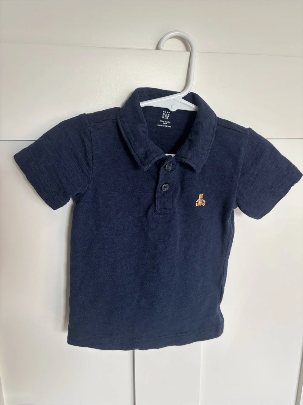 Baby Gap Boys Classic Pique Polo Shirt Navy Blue Teddy Bear 12-18 Months One